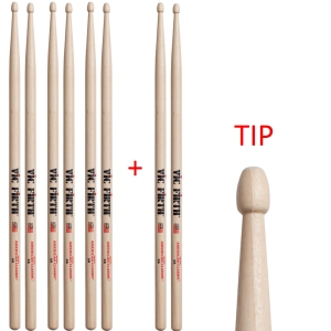 Vic Firth American Classic Hickory  5A Drumsticks Wood P5A.3 + 5A.1 Pack Of 3 Sticks Plus 1 Pair Free